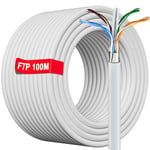 Cable Ethernet 100M Blindé, Câble Réseau Rj45 Exterieur Intérieur | Awg 23, Ftp Pimf, Anti-Interférence, Ignifuge, Etanche, Haut Debi Gigabit Cat 6 | (Blanc, 100 Mètres)