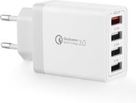 Chargeur Usb Prise Adaptateur, 4-Ports 33w Multiprise Usb Chargeur Universel Qc3.0 Chargeur Rapide Chargeur Secteur Pour Iphone 15 14 13 12 11 Pro X 8 7,Samsung Galaxy S21 S20 S10 S9 Et Série A