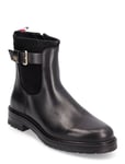 Belt Bootie Material Mix Shoes Boots Ankle Boots Ankle Boots Flat Heel Black Tommy Hilfiger