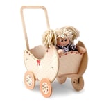 Dida - Landau en Bois pour Poupées Fiocco, Poussette pour Poupées jusqu'à 35 cm, Jeu de Rôle pour Enfants de 2 à 4 Ans, Parfait pour Petites Mamans et Papas, de Haute Qualité