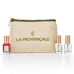 La Provençale Maquillage - Rituel Vernis Solaire - Kit 3 Vernis à Ongles - 1 Base & Fixateur, 2 Vernis Longue Tenue - Enrichi en Huile d'Olive AOP Provence - Teintes : Rouge Ramatuelle & Rose Orgeat