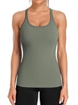 ATTRACO Gym Tops for Women Workout Tank Tops with Built in Bras Running Shirts Fit Sport Yoga Vest Top Workout Vest Brown Green S