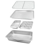 MasterClass Recycled Aluminum 5pc Baking Set, Stacking Bakeware Set with Roaster, Muffin Pan, 2lb Loaf Tin, Baking Tray & Wire Cooking Rack