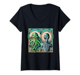 Womens Alien Species Cthulhu and Grey Alien V-Neck T-Shirt