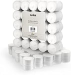 delka Unscented Tea Lights White - 50 Pack - Long-Lasting 8 Hour Burn Time - Smoke-Free Bright Flame - Ideal for Weddings, Events, Aromatherapy, Home Décor, and Emergency Use - Premium Quality