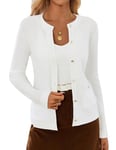 GRACE KARIN Bolero Femme Mariage Ceremonie Col V Manche Longue avec Boutons Cardigan Court Femme Blanc M