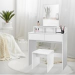 Ml-design - Coiffeuse Moderne Blanc 80x40x140 cm avec Miroir et Tabouret, 2 Tiroirs, 2 Compartiments de Rangement Ouverts, mdf, Table de Maquillage