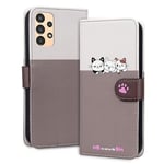 Tiyoo Lovely & Cute Flip Wallet Phone Case for Galaxy Samsung A13 4G/A13 5G /A04S /A04 4G /M13 5G with Cartoon Cat&Dog Pattern,Premium Magnetic PU+TPU high protection Phone Cover(Pale Gray)