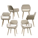 MEUBLE COSY Lot de 6 Chaises de Salle à Manger Fauteuil Assise rembourrée en Tissu Pieds en métal Imitation Bois pour Cuisine Salon Chambre Bureau, Beige, Acier allié, 56x56x78cm