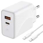 Laddare 30W - Google - Pixel 7/7 Pro/6/6 Pro/6A - 2 portar - USB-C - QC 3.0 - Kabel inkluderad