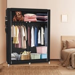 Armoire Penderie en tissu, 4 compartiments avec deux tringles à vêtements 10845170cm - garde-robe, armoire en tissu, armoire de rangement - noir