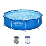 Philips Bestway Piscine Acier Pro - modèle 56679 - O305 x 76 cm - 4678l - avec Pompe de Filtration - Une Cartouche, Bleu