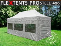 Snabbtält Depåtält Easy-up tält Eventtält Partytält FleXtents PRO Steel "Peaked" 4x6m Latte, inkl. 8 sidor