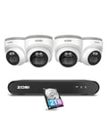 ZOSI 2.5K PoE Caméra Surveillance Extérieure, 8CH 5MP NVR avec HDD 2To, Kit de Surveillance de Caméra Dôme PoE 4X 4MP avec Audio, Détection de Personne, Vision Nocturne 100ft, C220