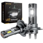 Zethors Ampoule H7 LED Voiture 100W 22000LM 6000K Blanc Froid Mini Lampe H7 Sans Polarité Plug et Play à Faisceau Haut/Bas Halogène de Remplacement H7 LED Canbus avec Ventilateur étanche IP68, 2 PCS