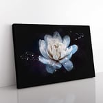 Blue Magnolia Flower Paint Splash Modern Art Canvas Wall Art Print Ready to Hang, Framed Picture for Living Room Bedroom Home Office Décor, 60x40 cm (24x16 Inch)