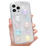 HZLFCZL Coque Compatible avec iPhone 14 Pro Cute Dessin animé à Paillettes 3D Color Étoiles en Cristal cœur pour Femmes et Filles Kawaii Jolie Coque de Transparente Phone Case-Color Star