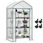 WOLTU Serre de Jardin, avec roulettes, Serre de Balcon, 70x50x130cm, Bâche de Protection en PE 140g/m², Porte Zippée Enroulable, Serre d'Hivernage avec 3 Étagères, Intérieur et Extérieur, Blanc