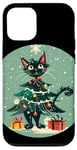 iPhone 14 Pro Cool Christmas Cat with Tree and Star Topper Case