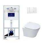 Villeroy & Boch Pack WC Bâti-support + WC Swiss Aqua Technologies sans bride et fixations invisibles + Plaque blanche (ViConnectInfi