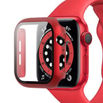 Miimall Compatible avec Apple Watch Série 6/5/4/SE 44mm PC Coque Protection Écran en Verre Trempé, [Couverture Complète] Anti-Rayure Étui Protecteur du iWatch 6/5/4/SE 44mm -Rouge