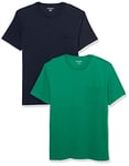 Amazon Essentials Men's T-Shirt Slim-Fit Short-Sleeved Crewneck Pocket, Pack of 2, Navy/Green, XS