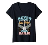 Womens Old Man With A Banjo Player Music Playing Lover Musician V-Neck T-Shirt