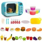 Kids Educational Chef Toy Blue Microwave Toy with Real-Cut Food Fruit Toys Game