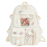 Ryggsäck med hänge, stor kapacitet söt björn accessoarer ryggsäck för skolan Multi Pocket Rucksack för tonårsflickor Söt Kawaii skolryggsäckar Beige