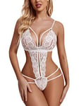 Avidlove Combinaison Femme Élégante Lingerie Sexy Dentelle Lingerie Une Pièce Vêtements de Nuit Curvy Corsage Blanc L