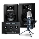 M-Audio Recording, Streaming and Podcasting Bundle – M-Track Solo USB Audio Interface, BX4 Stereo Speakers and Marantz MPM-1000 Condenser Microphone