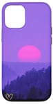 Coque pour iPhone 13 Pro Motif Violet Coucher de Soleil Montagne, Coeur D'Amour Doré