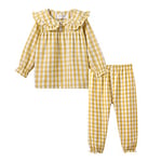 Mud Kingdom 6 Years Girls Pajama Sets Peter Pan Collar Nightwear for Little Girl Plaid Pull On Sleepwear Yellow