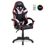 Amstrad AMS-900-LED-PINK Fauteuil / Chaise de bureau Gamer noir rose - Eclairage LED 366 effets - Télécommande