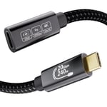 20Gbps Rallonge USB C 2m,Rallonge USB Type C 3.2 4K@144Hz 5K@60Hz,Câble Extension USB C 240W 48V/5A pour Thunderbolt 4,iPhone16,iPhone15,Switch,MacBook,VR,SSD