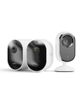 Arlo Pro 5 2K + Essential 2 Indoor 2K, Caméra de Surveillance WiFi Extérieure sans Fil,Batterie Rechargeable Longue durée, Vision Nocturne Couleur Avancée, Essai Secure Inclus, 2 Caméras Blanc