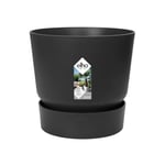 Elho Greenville Rond 18 - Pot De Fleurs avec Un Réservoir d'eau Intégré - Interieur & Extérieur - Plastique 100% Recyclé - Ø 18.3 x H 17.4 cm - Noir/Living Noir