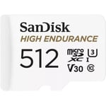 Sandisk - Carte microSD Haute résistance de vidéosurveillance 512 Go + Adaptateur sd, jusqu'à 100 Mo/s, Class 10, U3, V30 (SDSQQNR-512G-GN6IA)