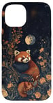 Coque pour iPhone 14 Red Panda Moon Flowers Cottagecore