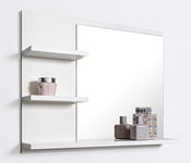 Miroir de Salle de Bain avec Tablette, 60 cm, Blanc, Fixation Murale, L