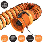 MAXBLAST Ventilateur Industriel d'extraction de Poussière 250mm Tuyau d'air Portable de 12m Ventilateur d'extraction de Fumée d'atelier Ventilateur