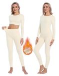 INNERSY sous Vêtement Thermique Femme Blanc Haut Manches Longues Legging Chaud Ensemble Ski Hiver (Blanc Ivoire, M)