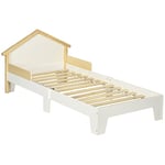 HOMCOM Lit pour Enfant - Structure lit avec tête de lit Maison et sommier à Lattes Inclus - 90 x 190 cm- pin Massif Blanc