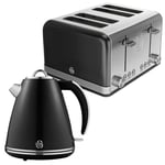 Swan Retro Kettle & 4 Slice Toaster Kitchen Set (Black)