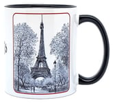 DESSAPT Arts - Paris, la tour Eiffel et l'Arc de Triomphe - Mug Céramique 325 ml - Tasse-Cadeau Unique avec les Magnifiques Paysages Parisiens - Imprimé en France - Blanc et Noir