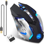 Rechargeable 2.4Ghz Souris Gamers Sans Fil Avec 7 Couleurs Rétro-Éclairé-Argent Noir[MOU141123]