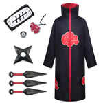 GUOHANG Costume Naruto Halloween pour Hommes Anime Naruto Akatsuki Uchiha Itachi Cosplay Costumes Costumes Anime Costume Plein Accessoires Costume De Fête De Noël pour Hommes Enfants,A10,135CM~145CM