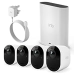 Arlo Ultra 2 Outdoor Smart Home Security Camera CCTV System and FREE Outdoor Power Cable bundle, 4 Camera kit, white, With Free Trial of Arlo Secure Plan