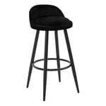 WOLTU Tabouret Bar, Chaise de Bar, Chaise Haute Cuisine, avec Dossier et Repose-Pieds, Tabouret en Velours, Cadre en Métal, Noir, BH296sz-1