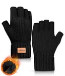 DOVAVA Gants Hiver Sans Doigts Homme Femme, Gants Chaud Tactiles, Gants Tricotés Extensibles avec Doublure Enpeluche pour Velo Sport Conduite (Noir